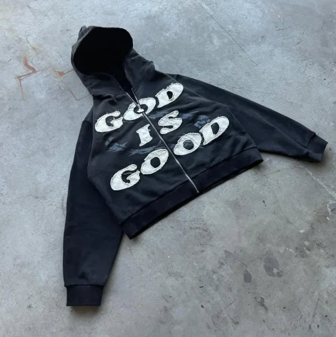 Large Casual Zip Up Hooded Sweatshirt