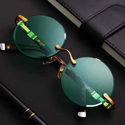 Trendy Round Frameless Shades Dark Green Lens