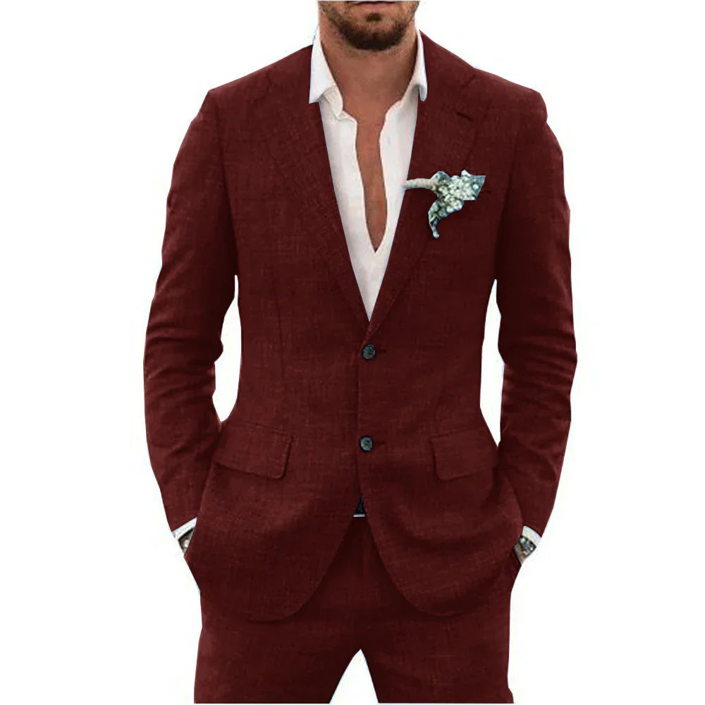 Slim Fit Linen Suit for Men
