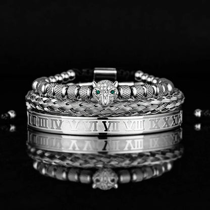 Elegant Panther Charm Braided Bangle Set