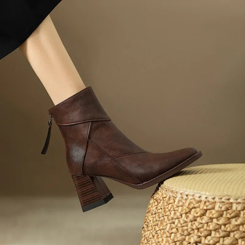 Slim Fit Low Heel Ankle Boots - EasyApparels