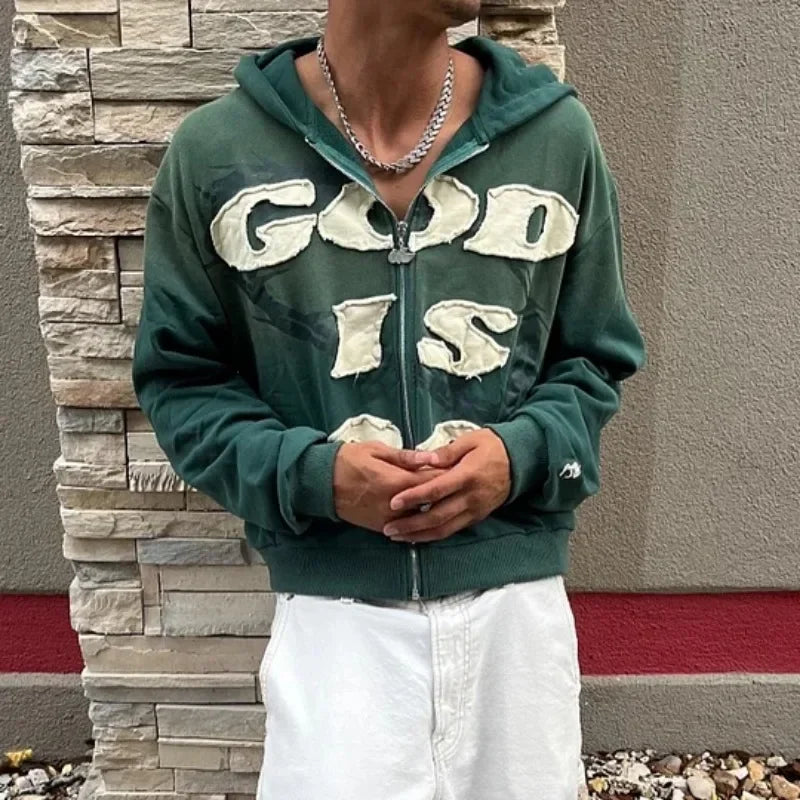 Large Casual Zip Up Hooded Sweatshirt