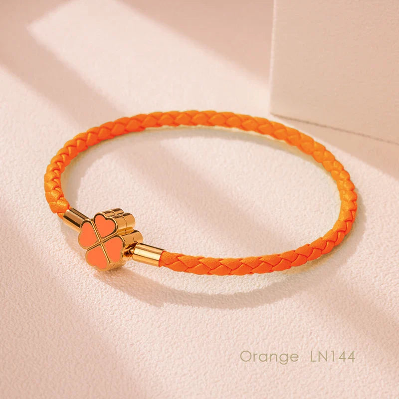 Good Luck Leather Braid Clover Charm Bracelet