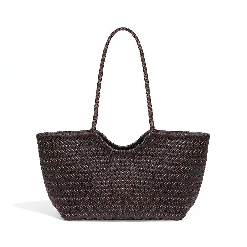 Classic Brown Woven Leather Handbag - Vossary