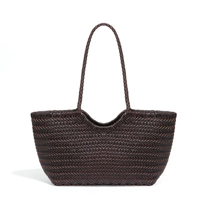 Classic Brown Woven Leather Handbag - Vossary
