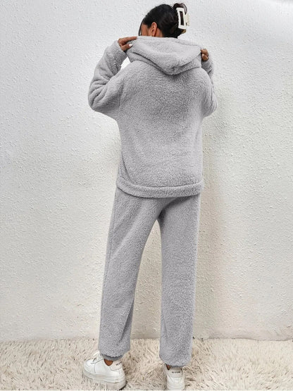 Soft Plush Teddy Hooded Jumpsuit for Lounging Comfort