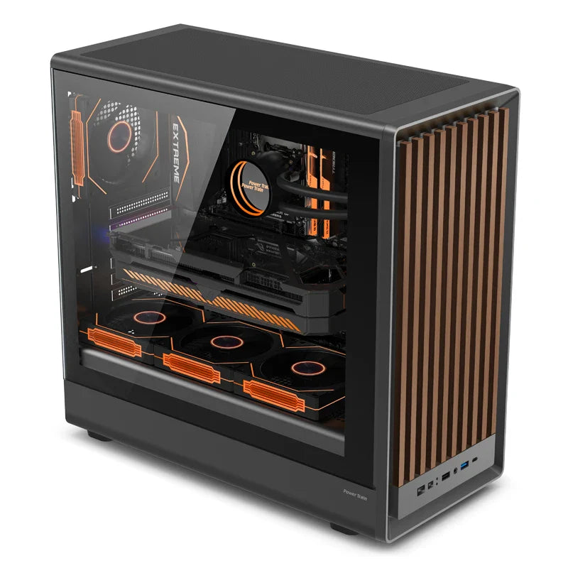 Premium PC Case Wood Accent Glass Front USB C Port - Luxicro