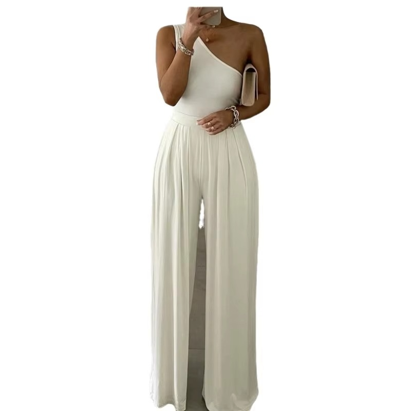 Women's Comfy Off Shoulder High Waisted Loose Fit Jumpsuit