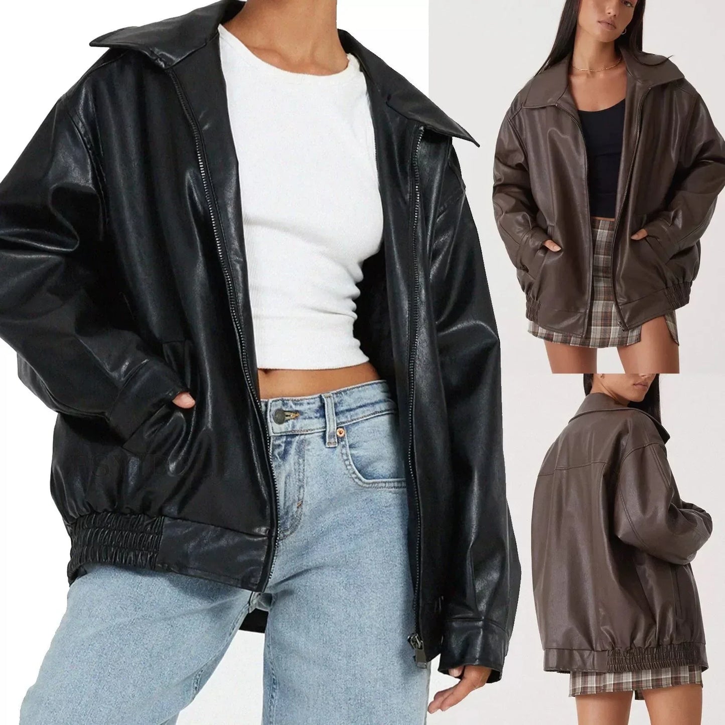 Large Faux Leather Biker Jacket