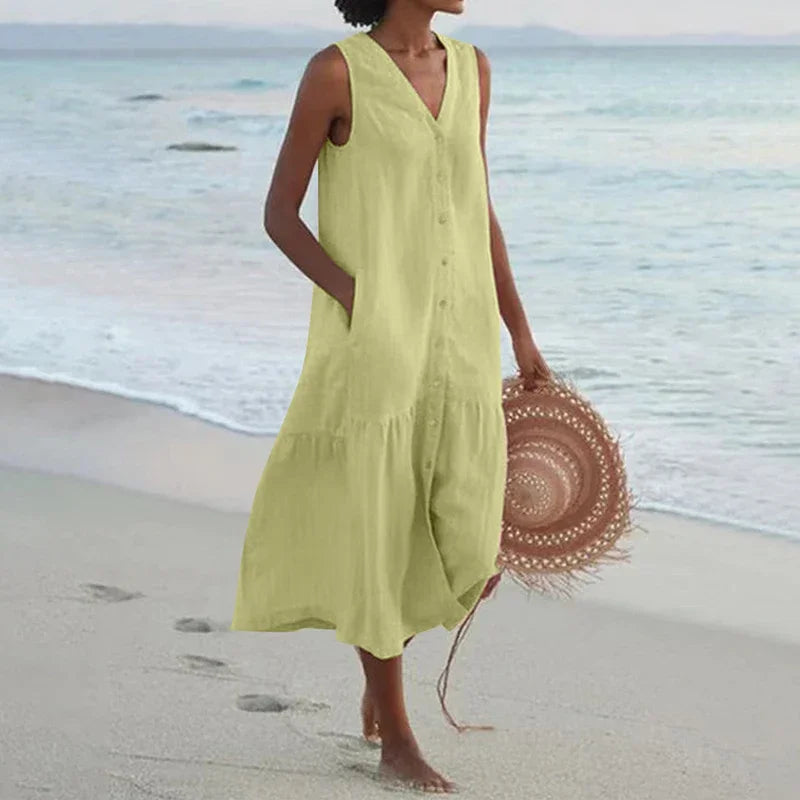 Relaxed Fit Patchwork V Neck Summer Dress for Women - Luxicro
