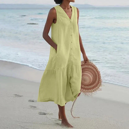 Relaxed Fit Patchwork V Neck Summer Dress for Women - Luxicro