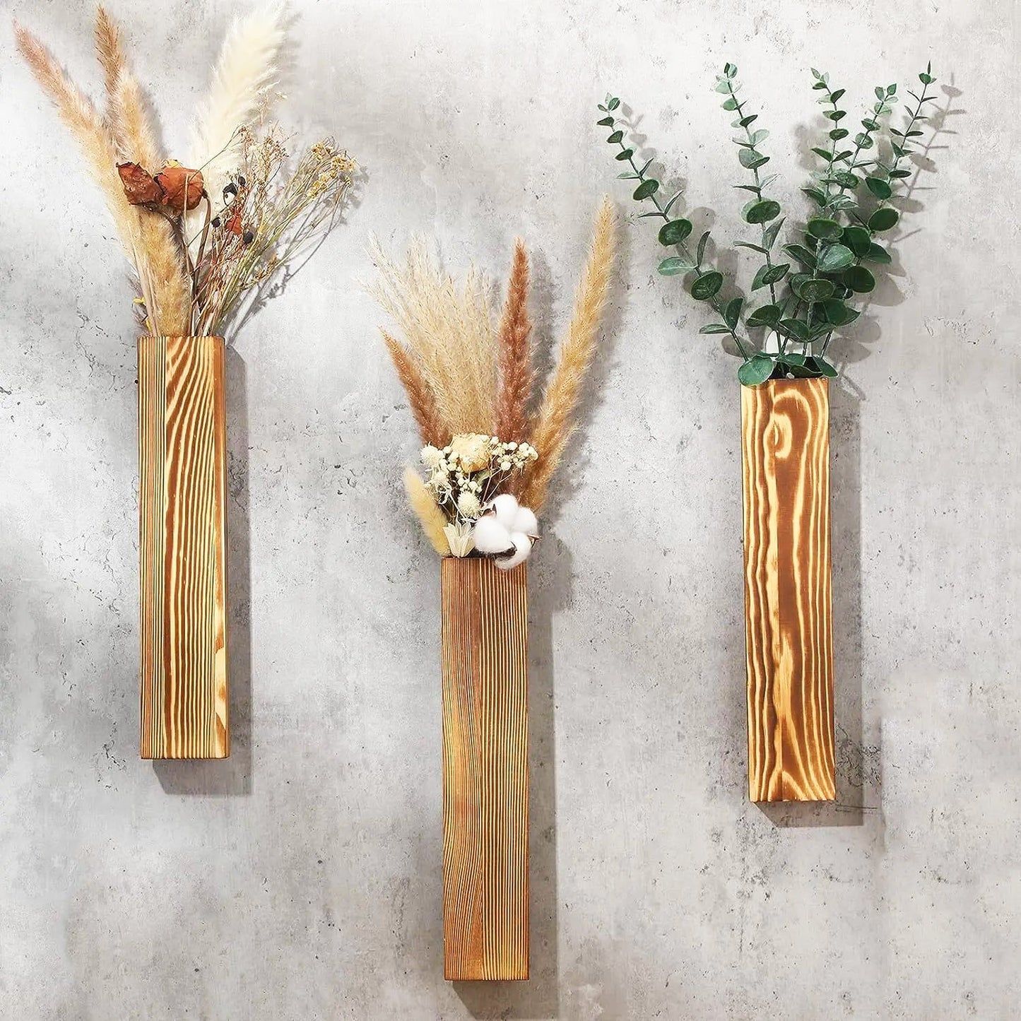 Natural Wood Wall Decor Vase With Textured Finish - Vossary