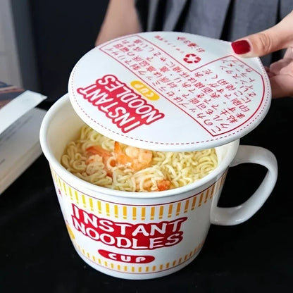 Convenient Ceramic Noodle Mug With Lid