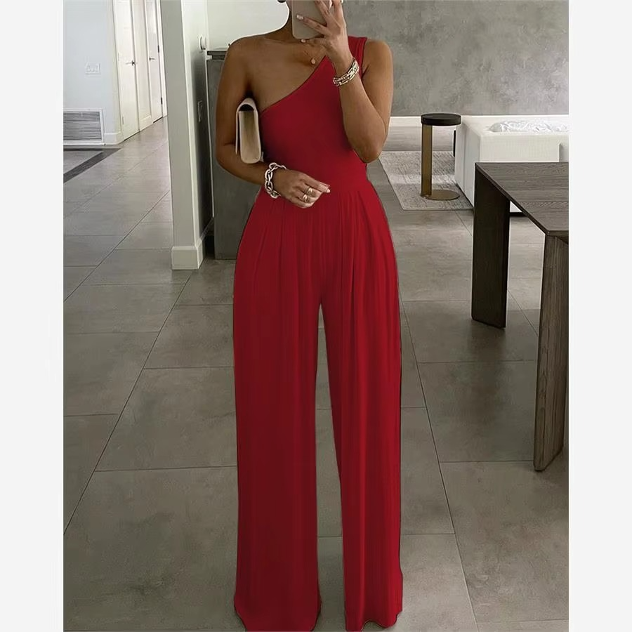 Women's Comfy Off Shoulder High Waisted Loose Fit Jumpsuit