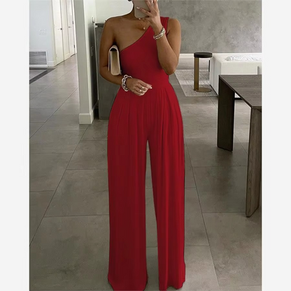 Women's Comfy Off Shoulder High Waisted Loose Fit Jumpsuit