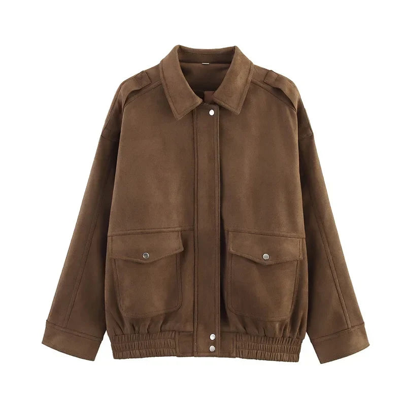 Fashionable Ladies Snap Button Bomber Jacket