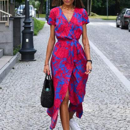 Casual V Neck Floral Summer Dress for Women