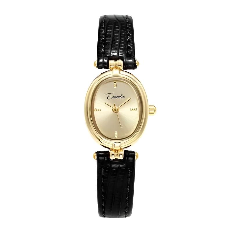 Elegant Oval Face Leather Strap Watch