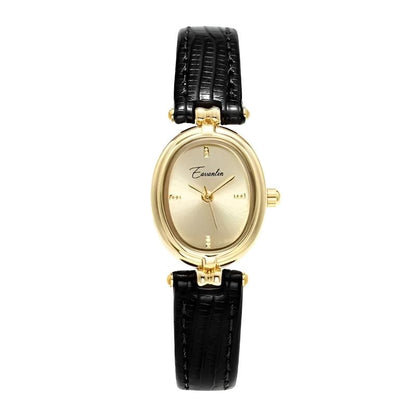 Elegant Oval Face Leather Strap Watch