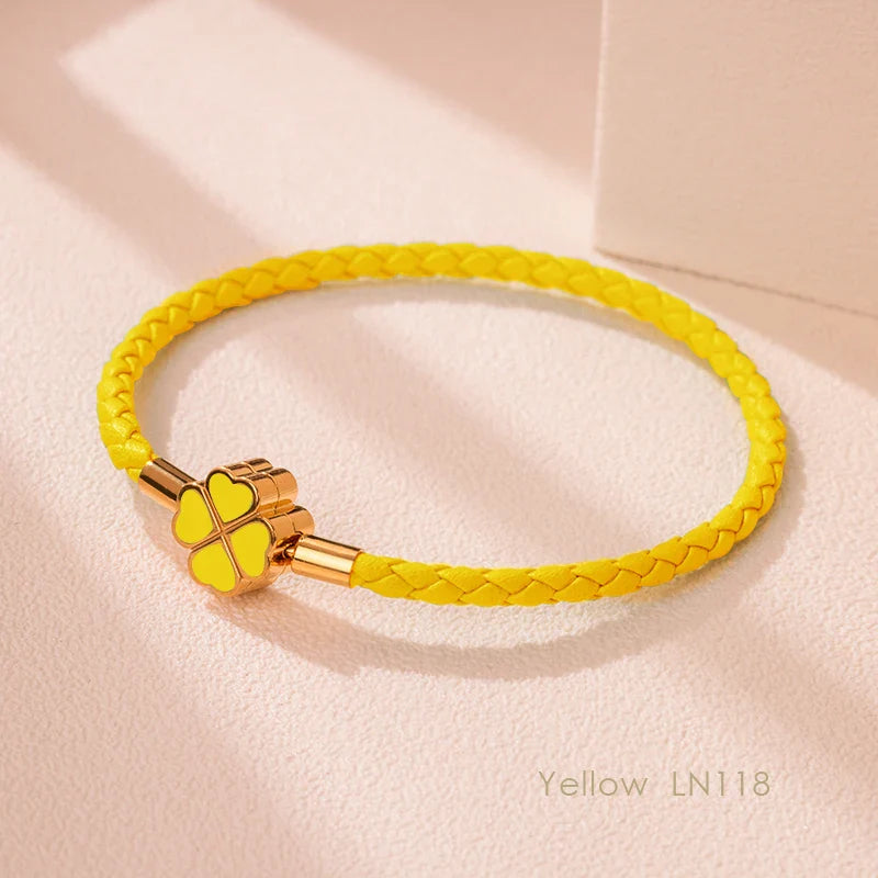 Good Luck Leather Braid Clover Charm Bracelet