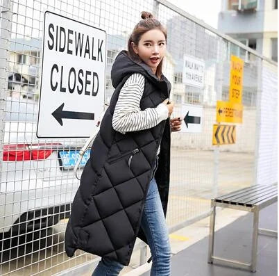 Warm Women's Down Puffer Vest - Fleece Lined Hooded Jacket