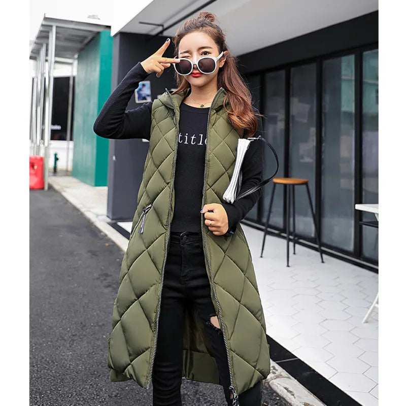 Warm Women's Down Puffer Vest - Fleece Lined Hooded Jacket - Luxicro