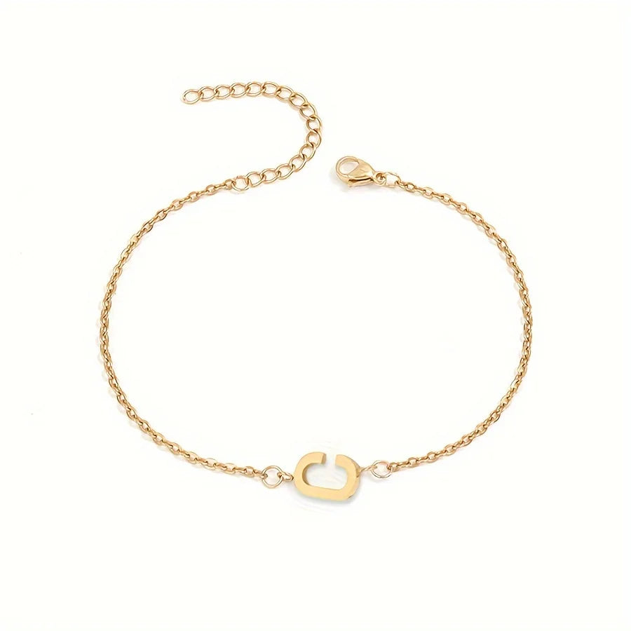 Simple Alphabet Bead Bangle Delicate Chain Necklace