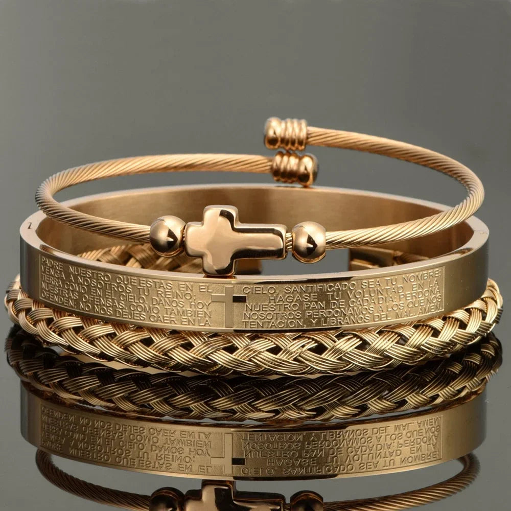 Personalized Cross Engraved Bangle Set - Vossary