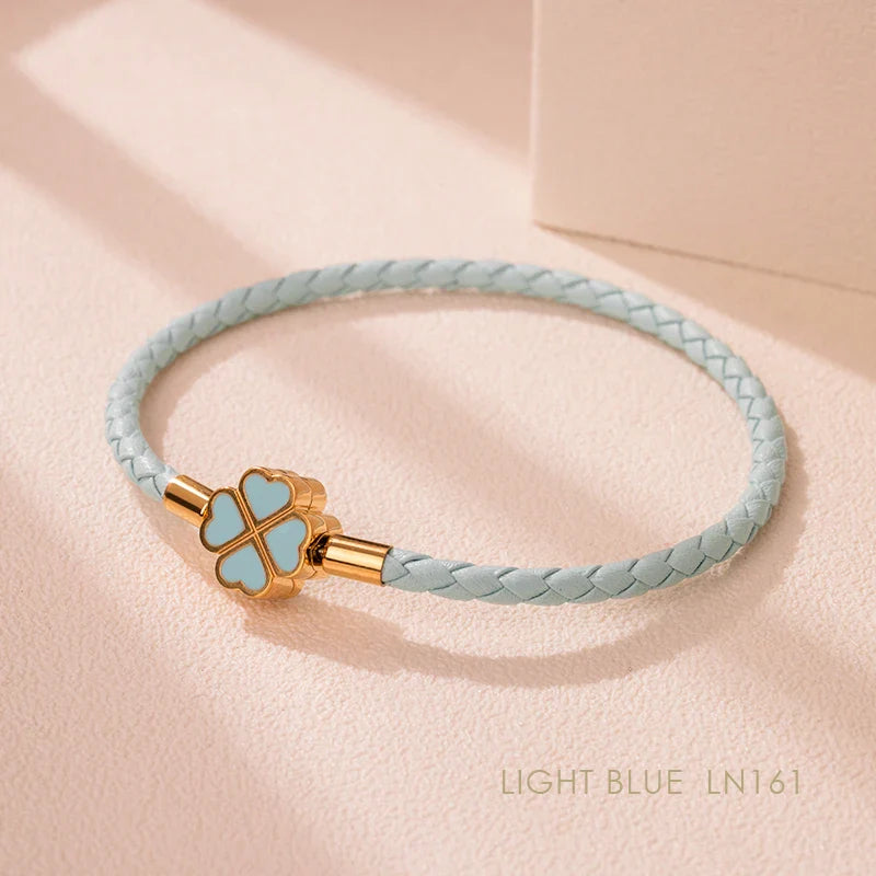Good Luck Leather Braid Clover Charm Bracelet