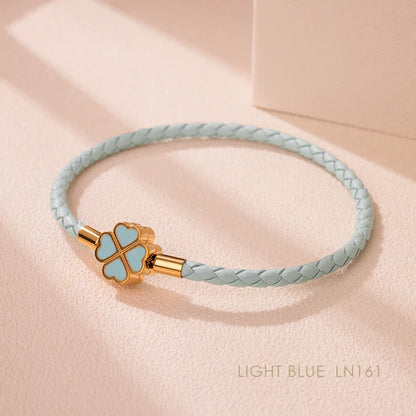 Good Luck Leather Braid Clover Charm Bracelet