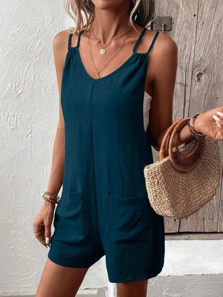 Comfy Women's Sleeveless Romper with Pockets