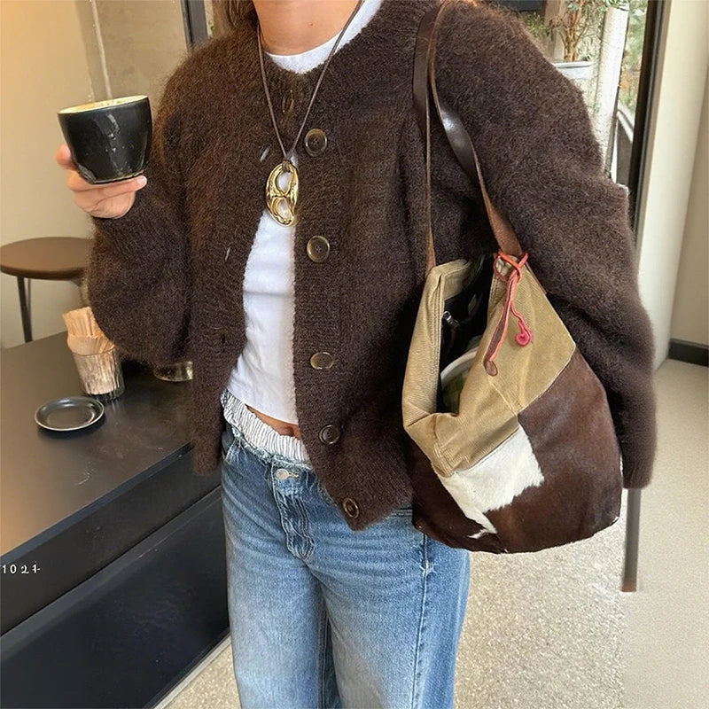 Soft Women's Crew Neck Wool Cardigan