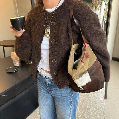 Soft Women's Crew Neck Wool Cardigan