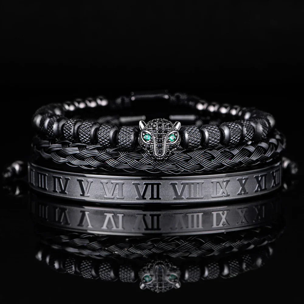 Elegant Panther Charm Braided Bangle Set