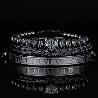 Elegant Panther Charm Braided Bangle Set