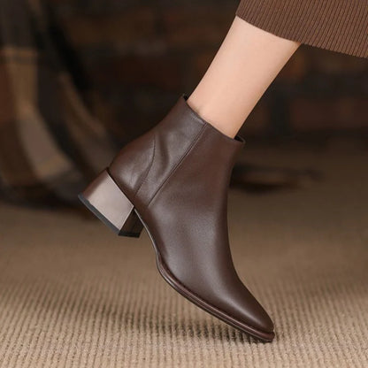 Comfortable Low Heel Women's Leather Work Boots - Luxicro