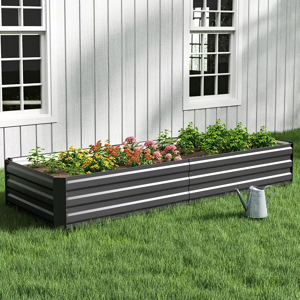 Rustic Grey Elevated Garden Bed, Strong Steel Outdoor Planter - Luxicro