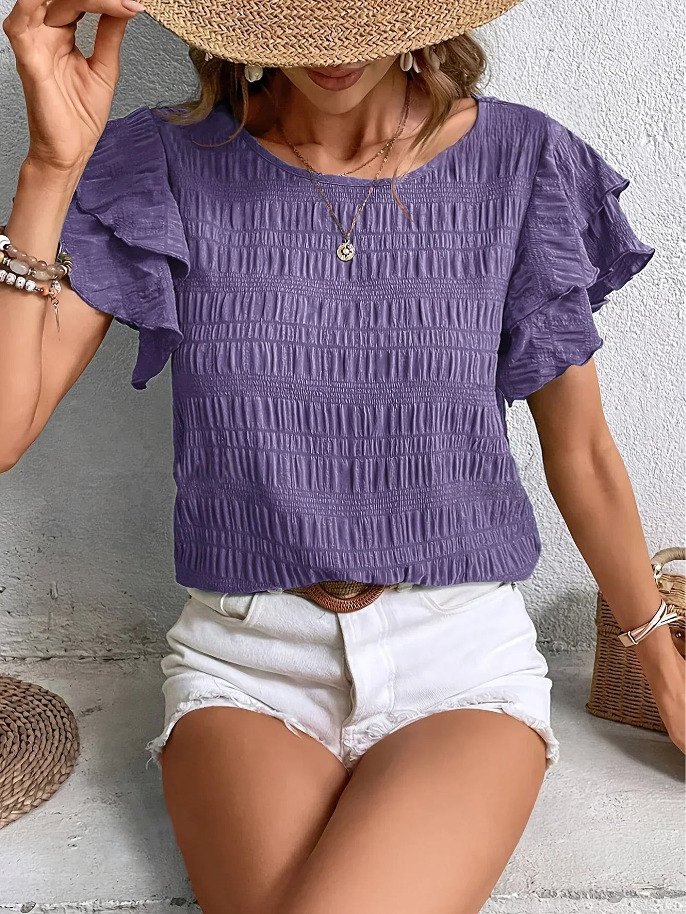 Feminine Ruffled Short Sleeve Blouse