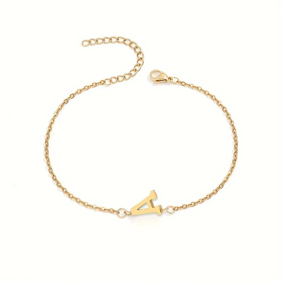 Simple Alphabet Bead Bangle Delicate Chain Necklace