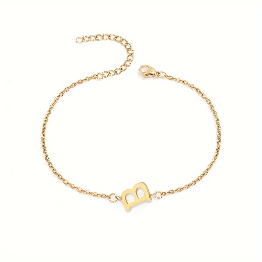 Simple Alphabet Bead Bangle Delicate Chain Necklace