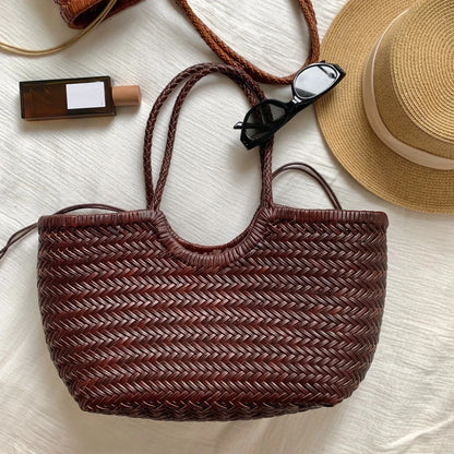 Classic Brown Woven Leather Handbag