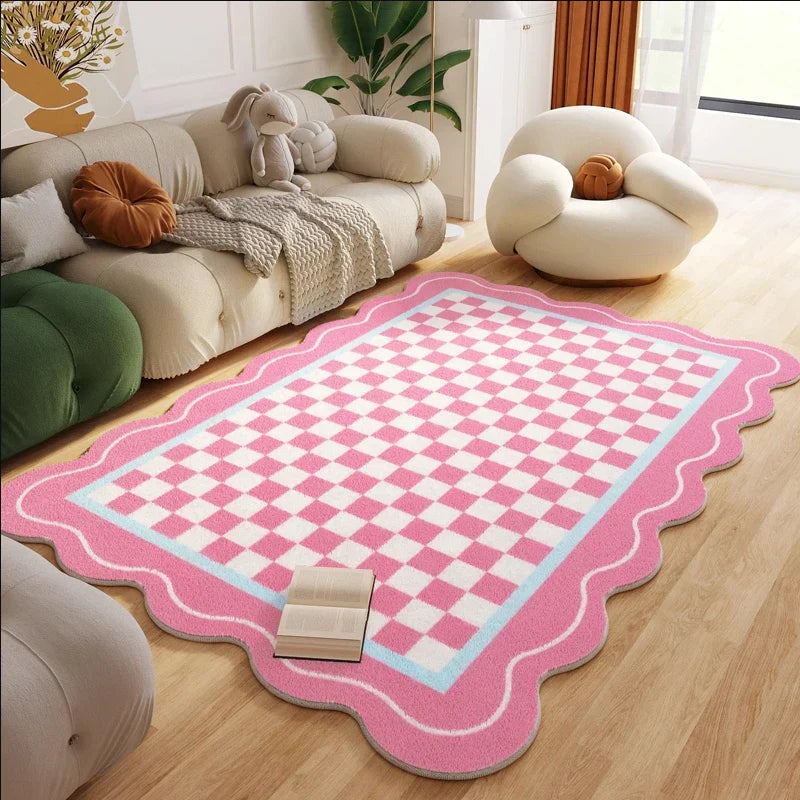 Soft Checkered Border Rug for Kids Room