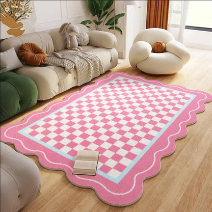 Soft Checkered Border Rug for Kids Room