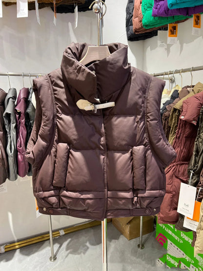 Cozy Women's Puffer Vest - Short Faux Down Winter Jacket