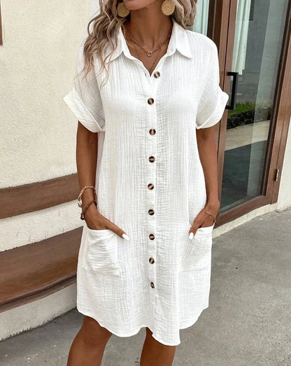 Casual V-Neck Mini Dress with Pockets - EasyApparels