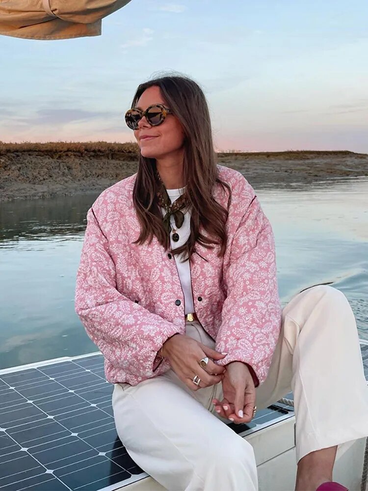 Pretty Floral Quilted Jacket - EasyApparels