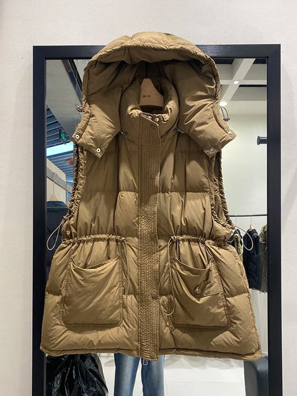 Warm Women's Down Puffer Vest - Hooded Winter Jacket