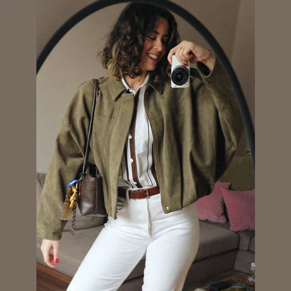 Fashionable Womens Zip Up Jacket with Collar - EasyApparels