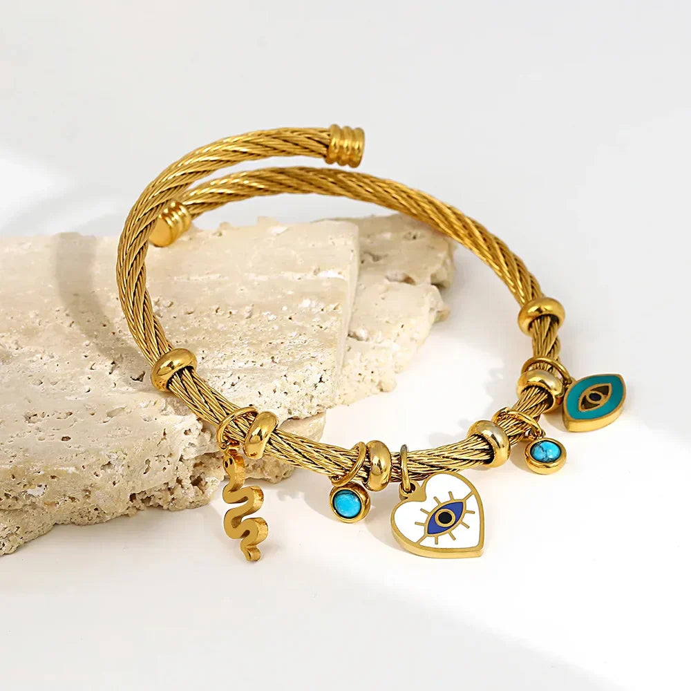 Delicate Twist Charm Cuff Bracelet