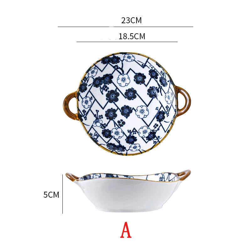 Small Blue Ceramic Handle Soup Bowl